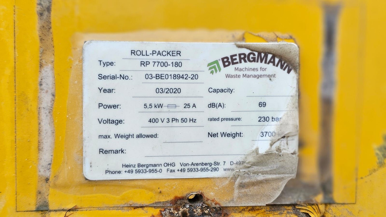 Manipulador de materiales Bergmann Roll Packer RP7700-180: foto 13